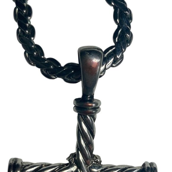 Silver Tone Rope Chain Necklace Chunky Twisted Cross Pendant Rhinestone Accents - Picture 9 of 9